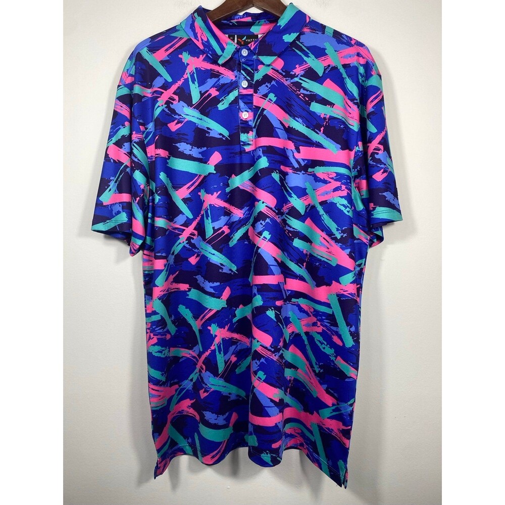 Yatta Golf Polo Shirt XL Blue Pink Abstract Performance Stretch Golf Shirt